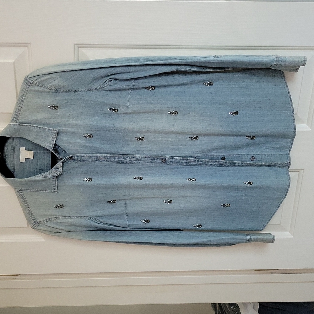 J Crew denim blouse with beading size 8